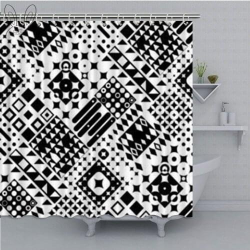 Circle Square and Triangle Shower Curtain Black and White Geometric Waterproof Bathroom Curtain Polyester Fabric For Home Decor