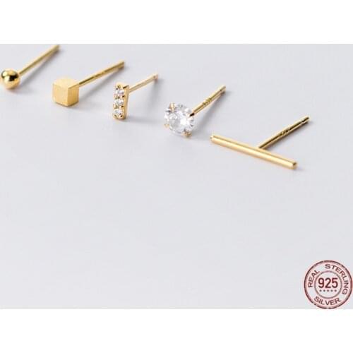 LKO 925 Sterling Silver 5Piece Set Stud Earrings Women Fashion Geometry Small Earrings Hypoallergenic Students Sweet Earrings