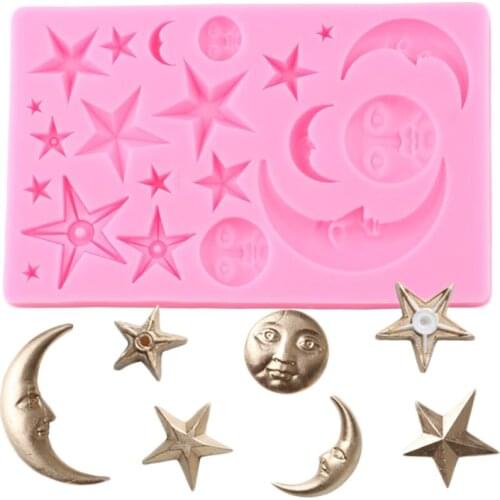 Moon Stars Silicone Mold Sun Smiley Fondant Mould Party Cake Decorating Tools Candy Polymer Clay Chocolate Gumpaste Moulds