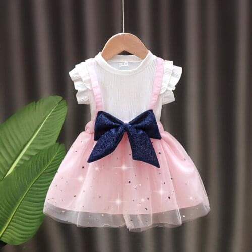 Girls Korean Cute Net Gauze Big Bow Princess Dress Baby Girl Clothing Toddler Girl Summer Outfits Korean Flower Girl Dresses
