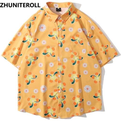 Hip Hop Fashion Hawaiian Shirt Harajuku Streetwear Flowers Print 2021 Beach Shirt Summer Short Sleeve Aloha Shirt Casual Shirt