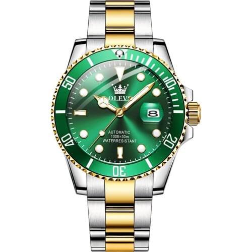 Olevs New Green Water Ghost Watch Mens Automatic Mechanical Watch Fashion Simple Business Watches 6650