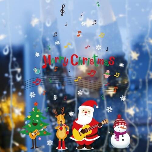 Music Guitar Santa Door Window Glass Decorations School Classroom Decorative Wall Decal Stickers DIY Vinyl Mural Posters