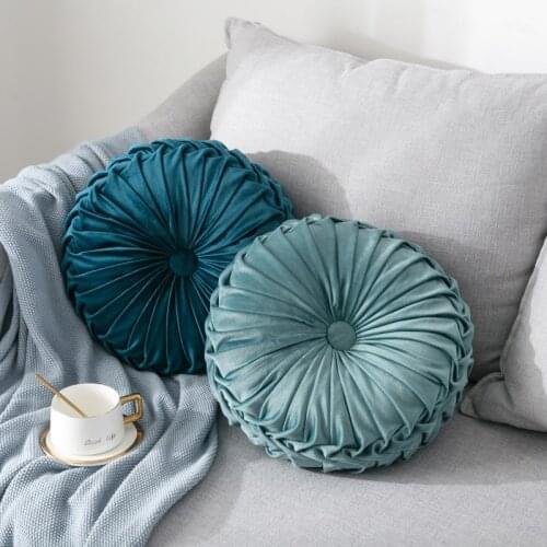 Soft Velvet Pleated Round Pumpkin Throw Pillow Couch Cushion Floor Pillow Decorative For Home Sofa Chair Bed Car