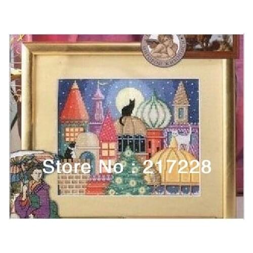 14CT Cross Stitch Kit Black Cats Kitty Castle 33x28cm FREE shipping CS-023ANI