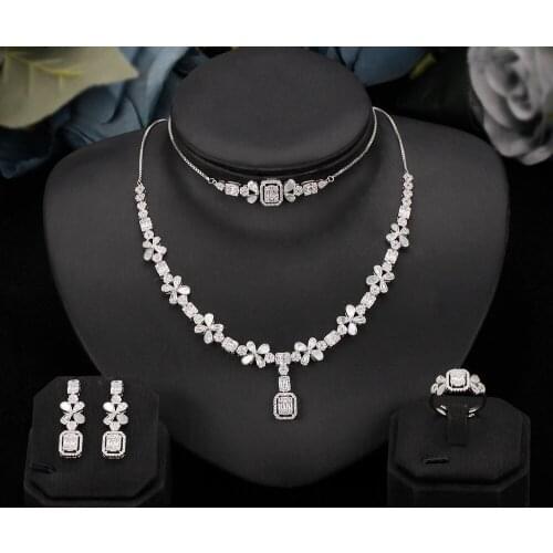 Unique Design 4PCS Zircon Jewelry Set Necklace Bracelet Length Is Adjustable For Women Wedding Anniversary Party Bridal Gift