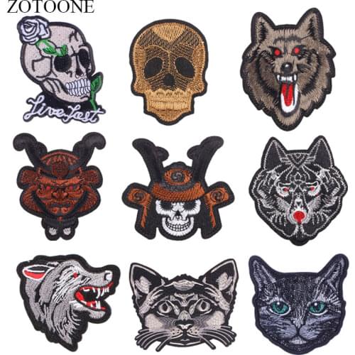 ZOTOONE Skulll Patch Cat Wolf Stickers Diy Iron on Clothes Heat Transfer Applique Embroidered Applications Cloth Fabric G