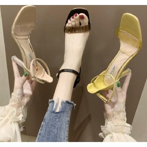 One word belt womens shoes summer new simple temperament stiletto high heels fashion all-match sandals