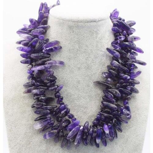 Wholesale 3rows amethyst branch necklace 18inch FPPJ nature beads xmas gift amazing