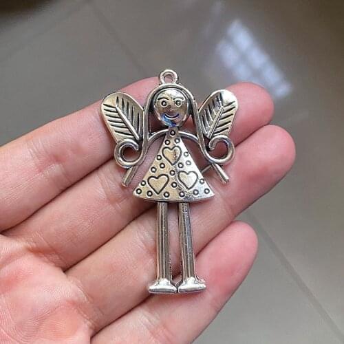 6pcs/Lot Big Angel Charms Pendants Accessories, Tibetan Silver Color For Diy Handmade Necklace Jewelry Makeing Crafts