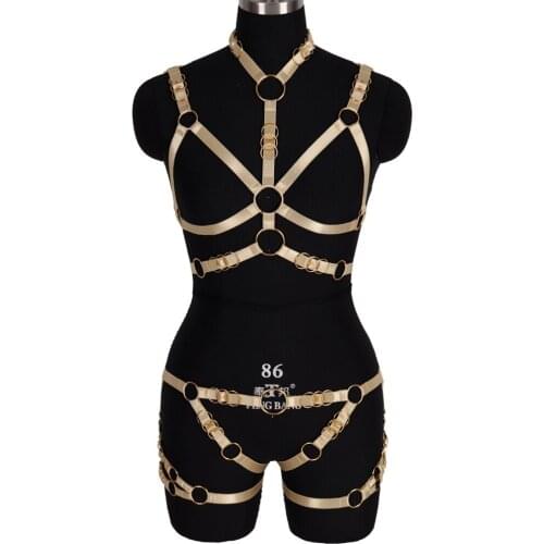 Full Body Harness Bra Cage Top Bust Strappy High Waist Belt Garter Punk Goth Women Underwear Hollow Lingerie Festival Club Wear