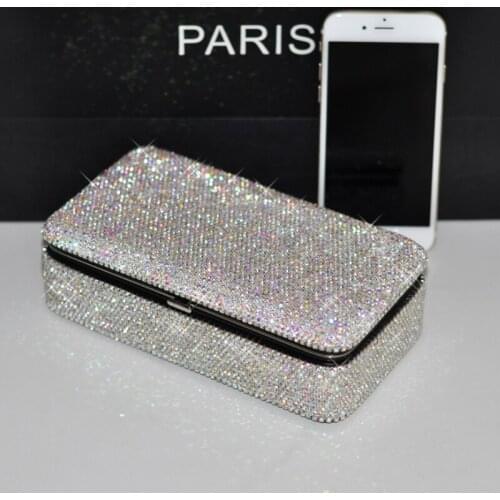 Portable Jewelry Organizer Full Rhinestones Luxury Jewelry Box with Mirror Inside Traveling Organizer Box Earrings Storage Box