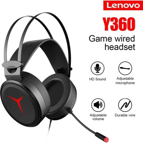 Lenovo Y360 Wired Professional Gaming Headset USB Wired Earphone 50MM Driver Surround Sound with Microphone Control For Game