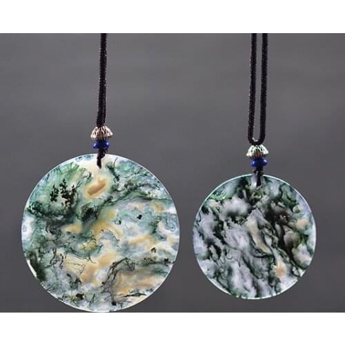 Drop Ship Chalcedony Necklace Pendant Aquatic Weed in Stone Circle Pendant Fine Jewelry 925 Sliver Lotus