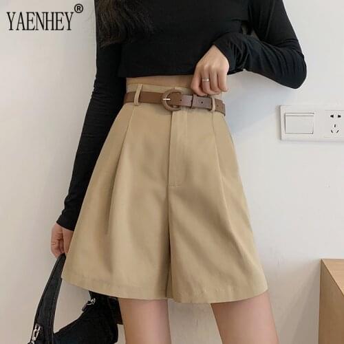 Suit Shorts Female Solid Color Belted Vintage Classic Korean Style Blazer Shorts pants Women Bottom Loose Plus Size Autumn 2021