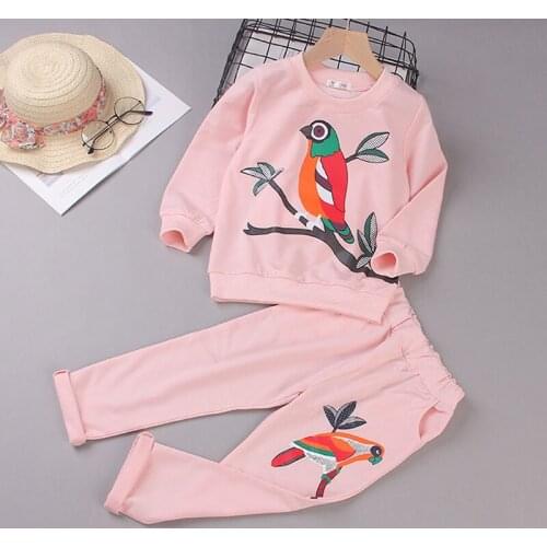Spring Toddler Girls Clothes Top + Trousers 2Pcs Sets for Kids Clothing Tracksuit Parrot Print Sweatshirt Pants 3-7 Year Outfits