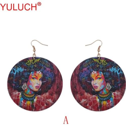YULUCH Elegant cool fashion woman jewelry pendant vintage ethnic African girl natural wooden painted earrings popular party gift