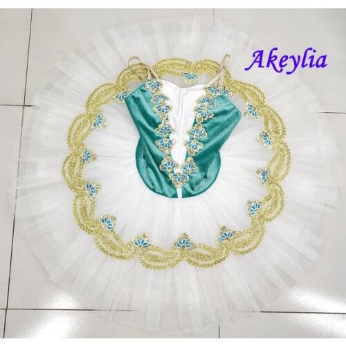 Green white practice Ballet performance Tutu Pre- professional Women Clasical Pancake Tutu Costume Dress for girls 19054