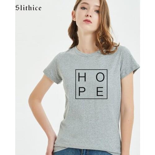 Slithice HOPE Letter Printed female T-shirt Top Hipster Summer Cotton Women Tshirt White Black shirts Camiseta Feminina