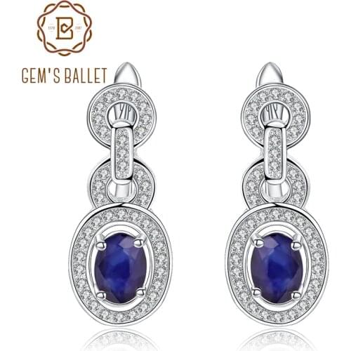 GEMS BALLET 1.89Ct Natural Blue Sapphire Vintage Earrings 925 Sterling Silver Gemstone Drop Earrings For Women Wedding Jewelry