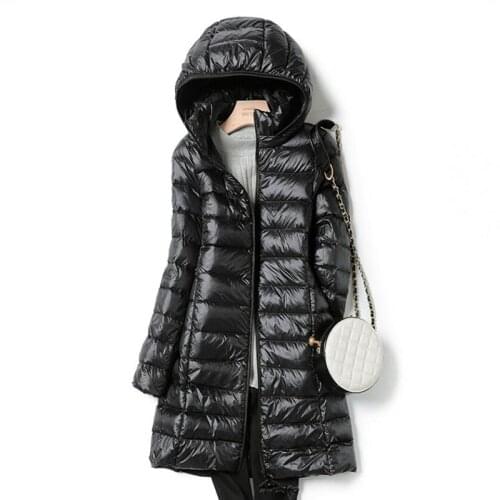 Plus 5XL Women Long Down Jacket Ultra Light Down Jacket Autumn Winter 90% White Duck Down Jackets Female Warm Hooded Parka