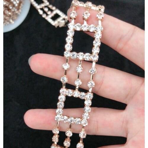 1 Yard 2cm Width Rhinestone Trims Clothing Garment Decoration Rose Gold Rhinestone Trims Chain Free Shipping