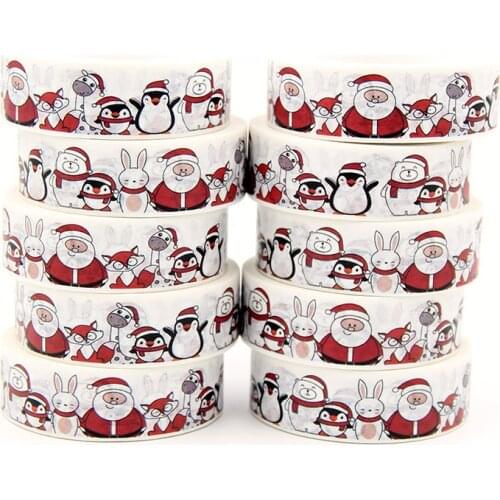 10pcs/Lot 15mm x 10m Christmas Santa Claus Snowman Penguin Washi Tape Scrapbook Paper Masking Adhesive Christmas Washi Tape Set