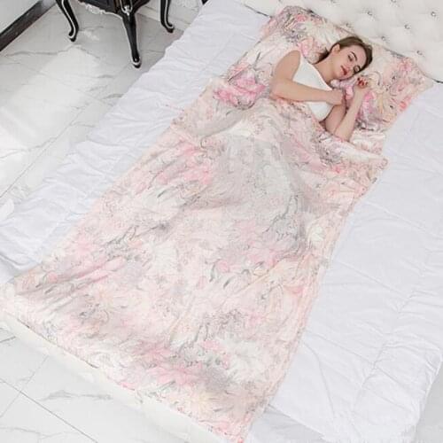 100% Silk Sleeping Bag Liner Lightweight Envelope Sleeping Sheets Floral Color Traveling Camping Sheet Sleeping With Carry Bag