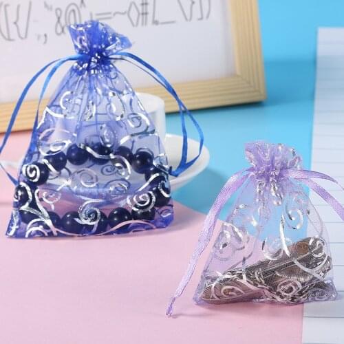 100pcs 5 size golden/silver printing packaging cane gilt oganza rope bags hot selling Multicolor jewelry bag gift storage bags