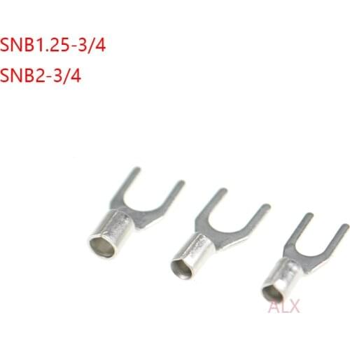100PCS SNB1.25-3/4 SNB2-3/4 spade Furcate naked Terminals Cable Wire Connector Fork Type non-insulated Crimp terminal