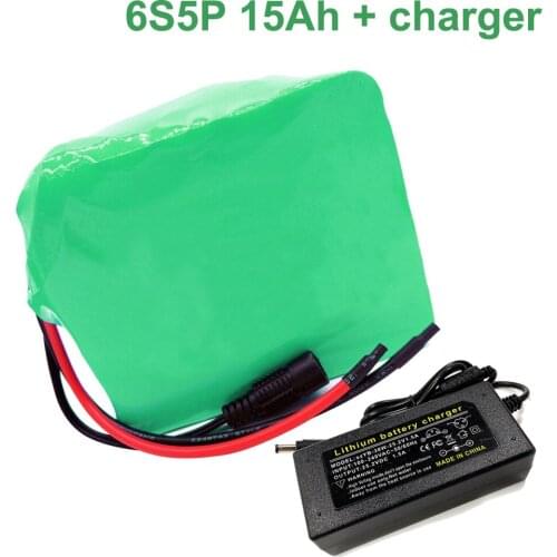 24V 15Ah 18650 Li-ion Battery Pack E-Bike electric bicycle 6S5P With charger