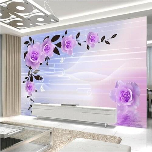 Beibehang custom 3D wallpaper Modern purple roses water study Art Hotel Restaurant mural murals-3d wall papers home decor