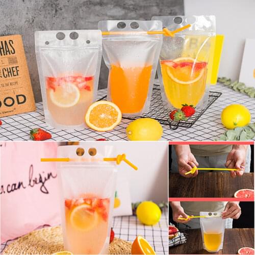 100pcs Transparent Stand Up Spout Beverage Bags Plastic Spout Pouches with Straw for Party Wedding Fruit Juice Beer with Funnels