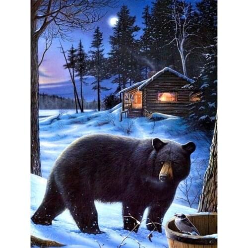 5d Diamond Painting Full Square/Round "Winter Bear Bird Cabin" Picture Of Rhinestone DIY Diamond Embroidery Home Decor