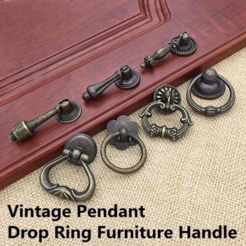Antique Furniture Drawer Handle Ring Pendant Single Hole Handle American Bronze Cabinet Door Handle Retro Old cupboard Pull
