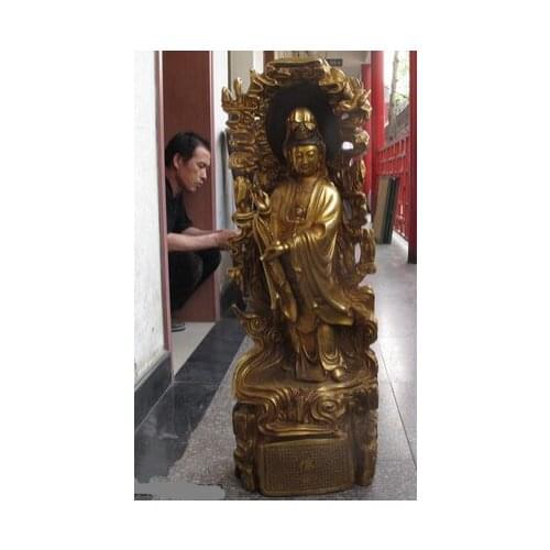 Bi001378 39"South China Sea Bodhisattva Kwan Yin Bronze carved Buddhism Sutra Statue