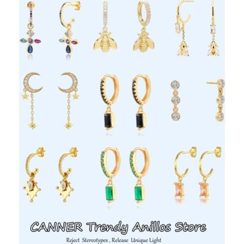 CANNER 925 Sterling Silver INS Style Crystal Zircon Piercing Cartilage Stud Earrings for Women Ladies Earings Jewelry pendientes