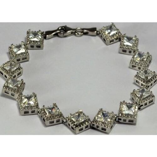925 Sterling Silver Bracelet With White Crystal Square Stone Elegant Stylish Invitations Gorgeous Jewelry