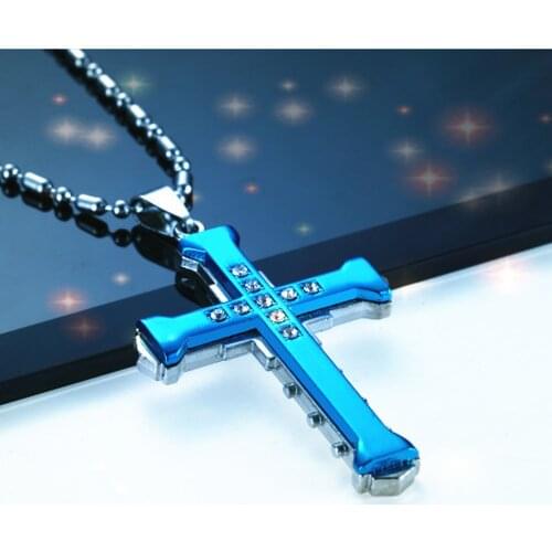 1 Pc Men Crystal Cross Pendant Necklace Stainless Steel Polished Simple Link Chain Choker Fashion Jewelry Chains Necklaces