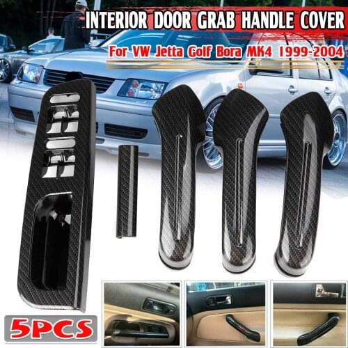 New Carbon Fiber Look Car Interior Door Grab Handles Cover + Switch Cover Frame Set For VW For Jetta For Golf Bora MK4 1999-2004