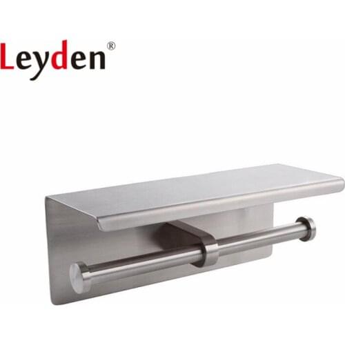 Leyden Toilet Paper Holder Brushed Nickel Stainless Steel Wall Mounted Double with Mobile Phone Holder Shelf Bathroom Accessory