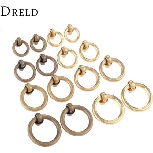 DRELD 2Pcs Vintage Brass Jewelry Box Ring Knobs Furniture Hardware Antique Drawer Cabinet Door Kitchen Pull Handle 20/25/30/35mm