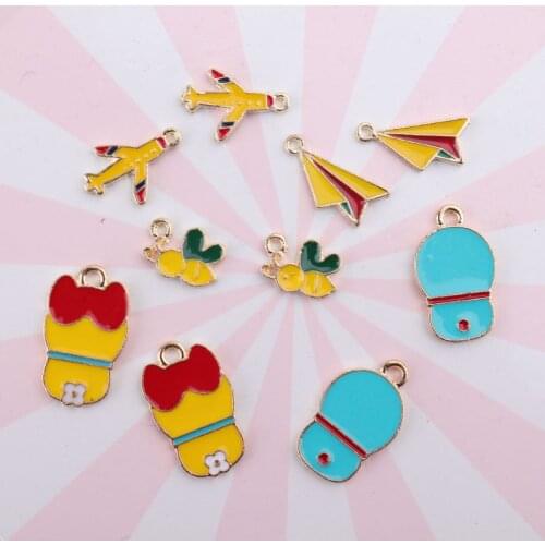 10pcs Cute Jingle Cat Airplane Bee Enamel Charms DIY Cartoon Cats Plane Alloy Pendant Earring Bracelet Jewelry Accessories YZ557