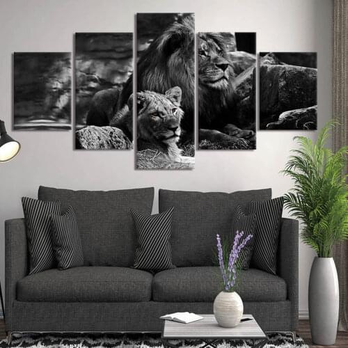 Canvas Wall Art Pictures 5 Piece Black Background lion Painting Modern Prints Animas Poster Home Decor Artwork