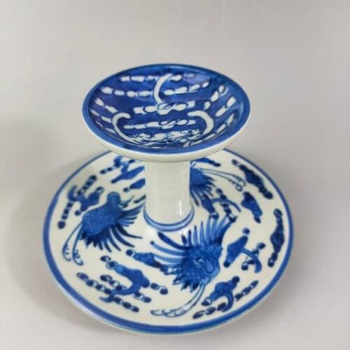 Exquisite Chinese Classical Collection Home Decoration Gift Blue and White Porcelain Crane Auspicious Candlestick Holder