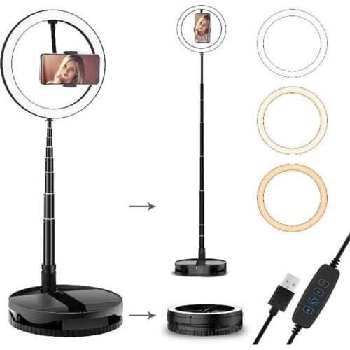 10inch Photography LED Selfie Ring Light Dimmable Camera Phone Ring Lamp With Phone Holder and Clip Foldable Broadcast Lights