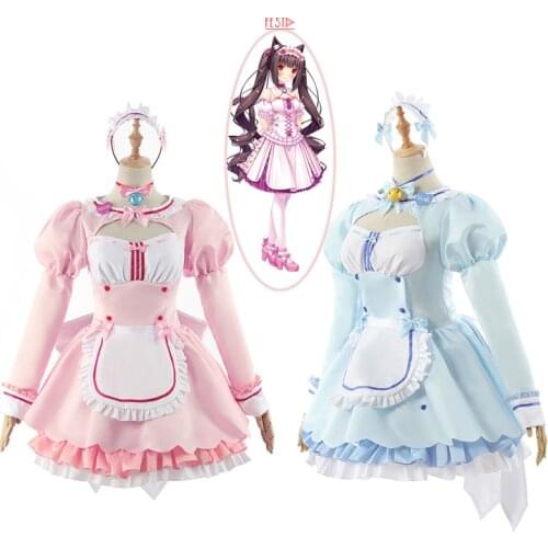 Nekopara Chocolate Vanilla Cosplay Costume Maid Lolita Dress Blue Pink Skirts Girls Women Dress Halloween Show Set Role Play