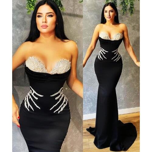 Sweetheart Beaded Black Mermaid Prom Dresses 2021 African Sexy Plus Size Women Long Formal Evening Gowns