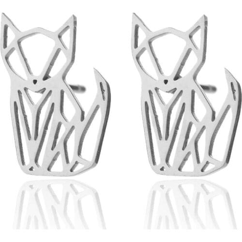 Cute Tiny Stainless Steel Cat Kitten Stud Earrings Origami Dog Cat Stud Ear Jewelry For Women Girl Pet Lover Gift Female Bronics