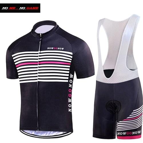 Men striped cycling jersey set team bike wear clothing black pro riding road mountain bicycle bib shorts breathable 3D gel pad